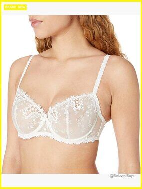 Sheer Demi Bra with Floral Embroidery, High Support, Front Closure